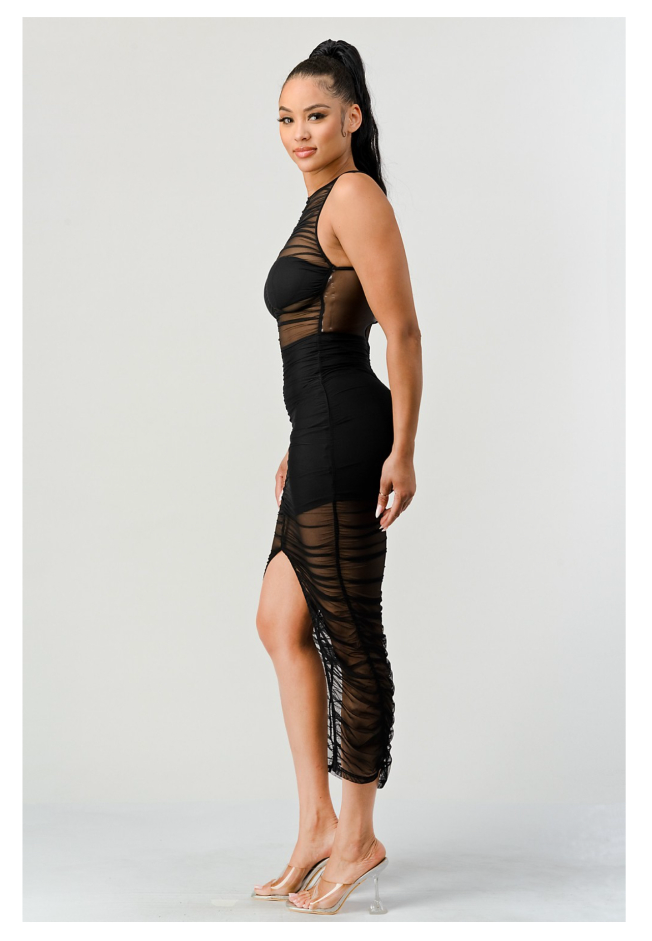 Luxe Ruched Slit Midi Majesty