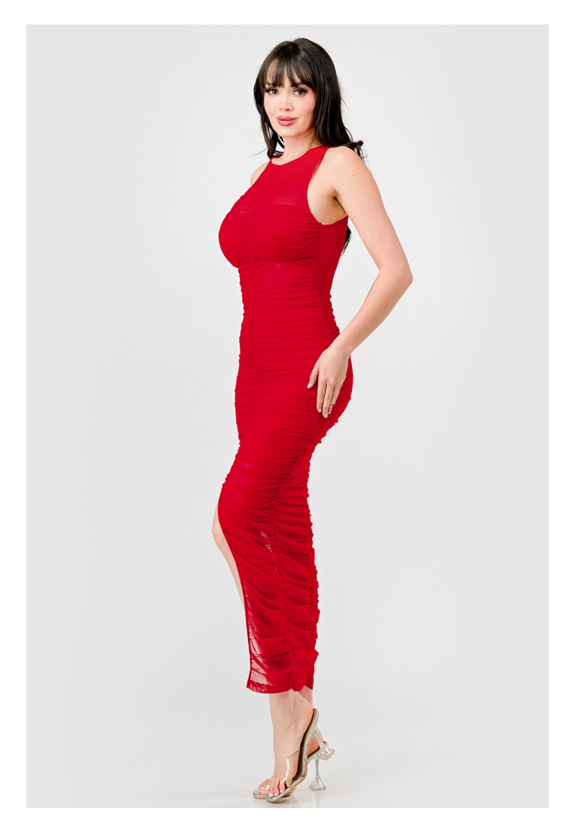 Luxe Ruched Slit Midi Majesty