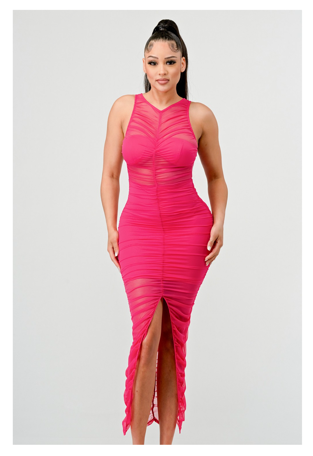 Luxe Ruched Slit Midi Majesty
