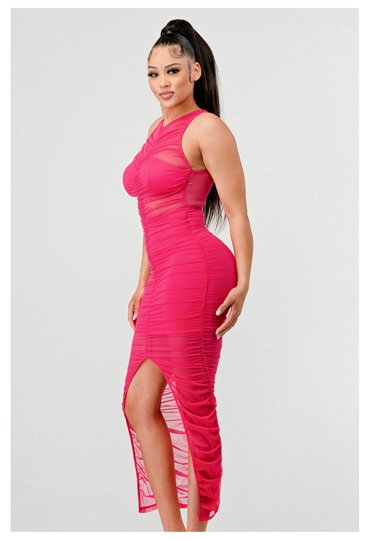 Luxe Ruched Slit Midi Majesty