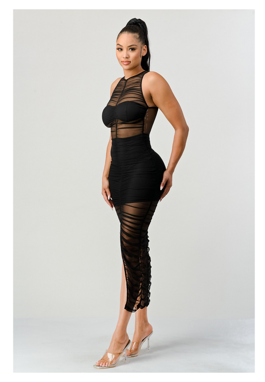 Luxe Ruched Slit Midi Majesty